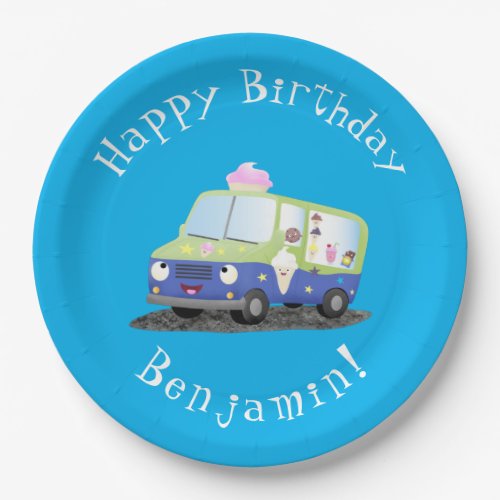 Cute happy ice cream truck cartoon  paper plates