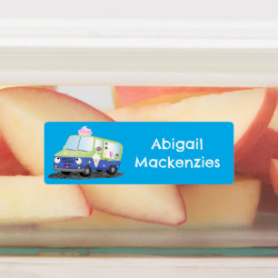 Cute happy ice cream truck cartoon personalized labels