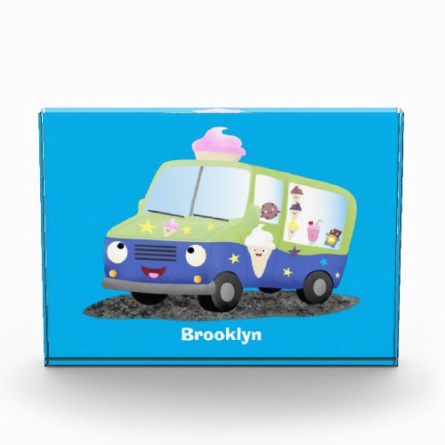 Cute happy ice cream truck cartoon photo block