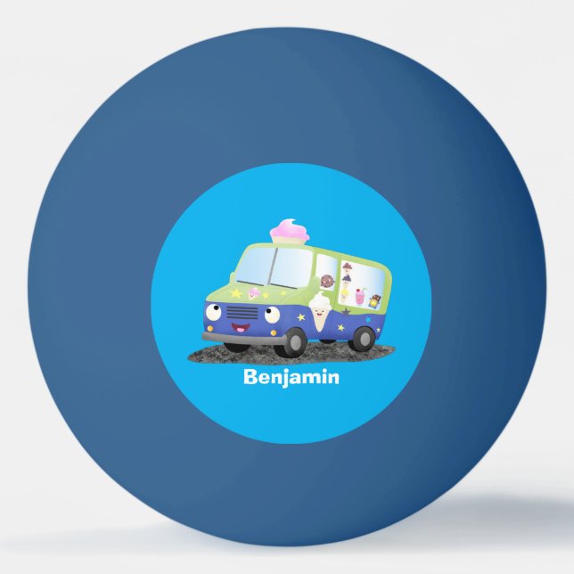 Cute happy ice cream truck cartoon  ping pong ball (Front)