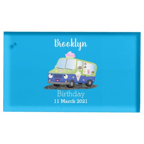 Cute happy ice cream truck cartoon place card holder