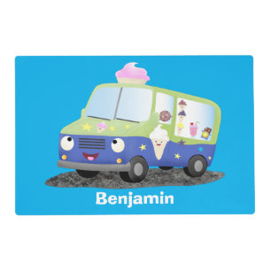 Cute happy ice cream truck cartoon placemat
