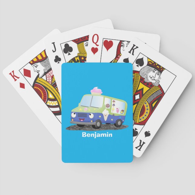 Cute happy ice cream truck cartoon poker cards (Back)