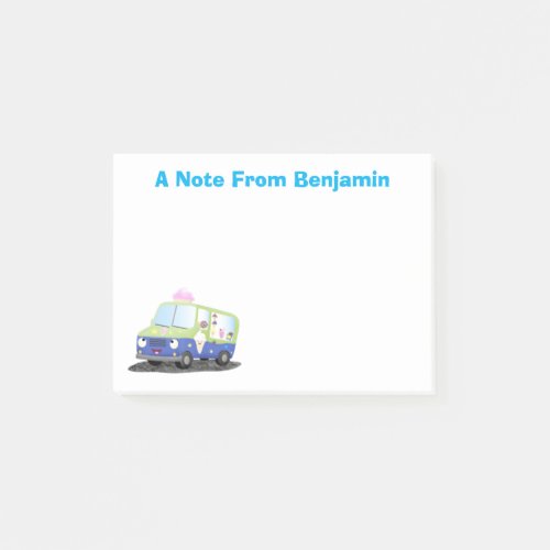 Cute happy ice cream truck cartoon post_it notes