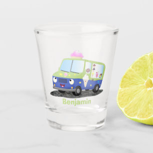 Cute happy ice cream truck cartoon shot glass