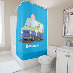 Cute happy ice cream truck cartoon shower curtain