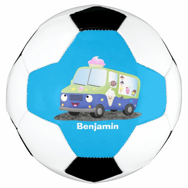 Cute happy ice cream truck cartoon soccer ball (Front)