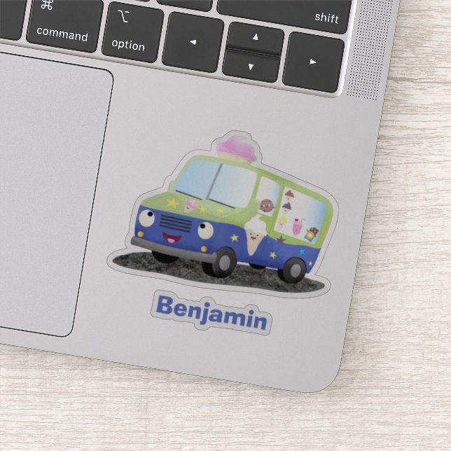 Cute happy ice cream truck cartoon  sticker (Detail)