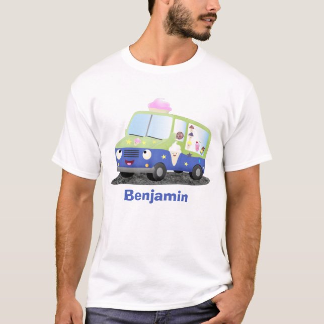 Cute happy ice cream truck cartoon T-Shirt (Front)
