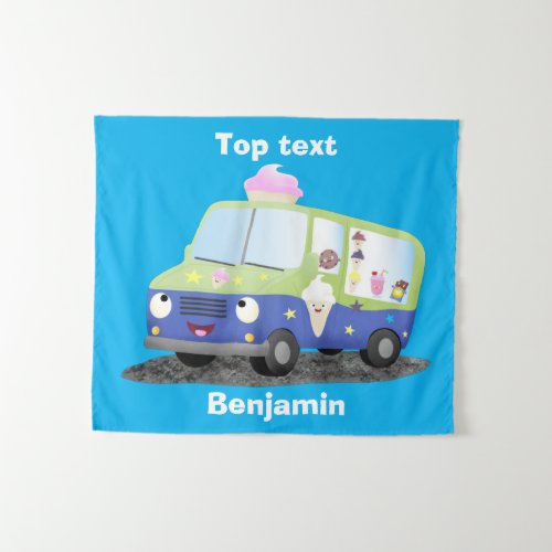 Cute happy ice cream truck cartoon  tapestry