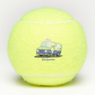 Cute happy ice cream truck cartoon tennis balls
