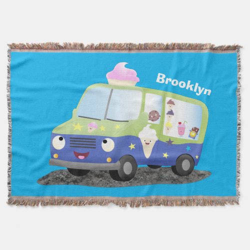 Cute happy ice cream truck cartoon throw blanket