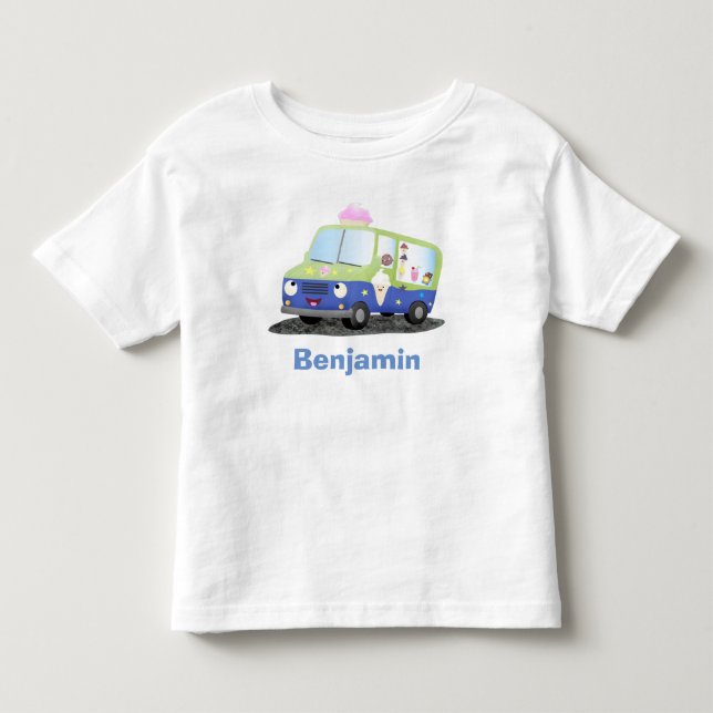 Cute happy ice cream truck cartoon toddler t-shirt (Front)