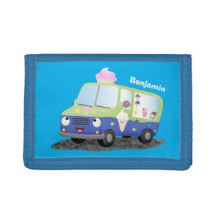 Cute happy ice cream truck cartoon trifold wallet