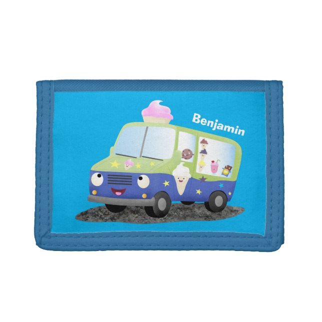 Cute happy ice cream truck cartoon trifold wallet (Front)