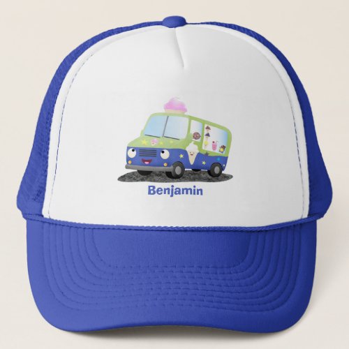 Cute happy ice cream truck cartoon trucker hat