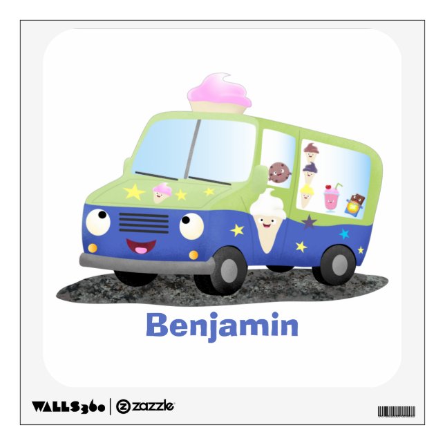 Cute happy ice cream truck cartoon wall decal (Front)