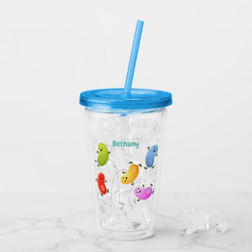 Cute happy jellybeans jumping cartoon illustration acrylic tumbler