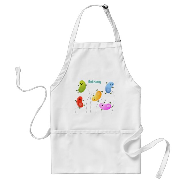 Cute happy jellybeans jumping cartoon illustration adult apron (Front)