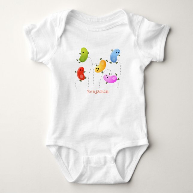 Cute happy jellybeans jumping cartoon illustration baby bodysuit (Front)