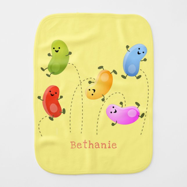 Cute happy jellybeans jumping cartoon illustration baby burp cloth (Front)