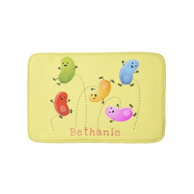 Cute happy jellybeans jumping cartoon illustration bath mat (Front)
