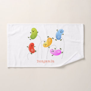 Cute happy jellybeans jumping cartoon illustration bath towel set