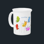 Cute happy jellybeans jumping cartoon illustration beverage pitcher<br><div class="desc">These 5 jellybeans are having sweet fun. Drawn in cute cartoon illustration style.</div>