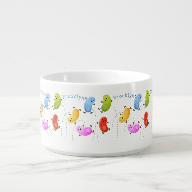 Cute happy jellybeans jumping cartoon illustration bowl (Center)