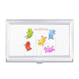 Cute happy jellybeans jumping cartoon illustration business card case