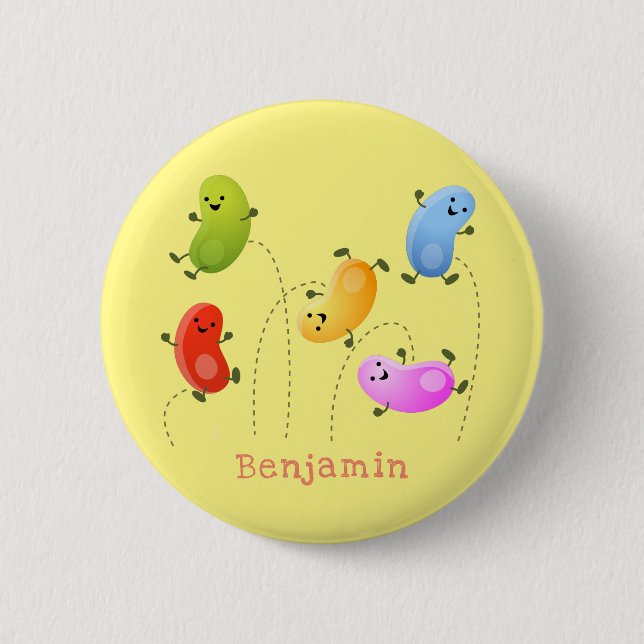 Cute happy jellybeans jumping cartoon illustration button (Front)