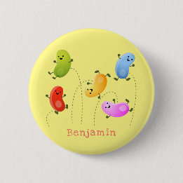 Cute happy jellybeans jumping cartoon illustration button