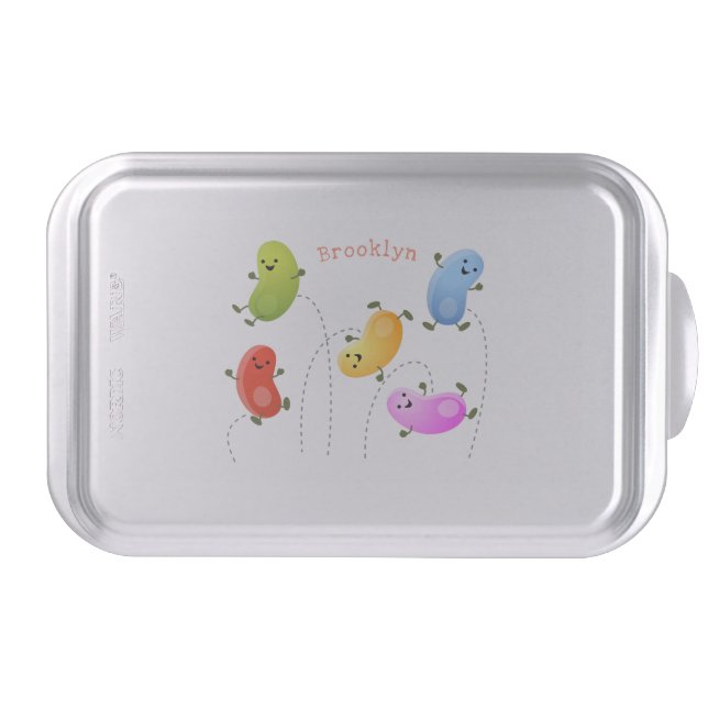 Cute happy jellybeans jumping cartoon illustration cake pan (Front)
