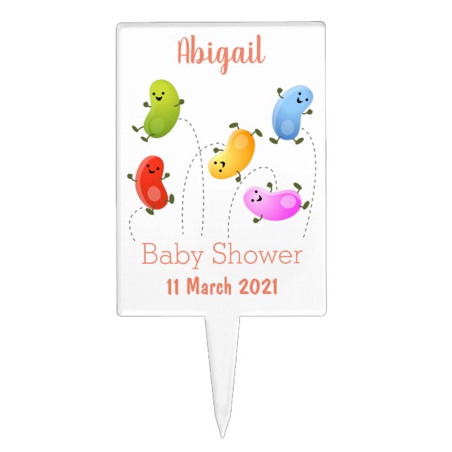 Cute happy jellybeans jumping cartoon illustration cake topper (Front)