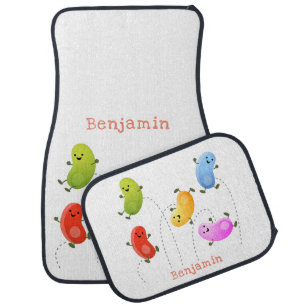 Cute happy jellybeans jumping cartoon illustration car floor mat