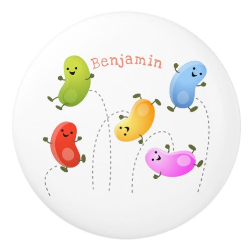 Cute happy jellybeans jumping cartoon illustration ceramic knob