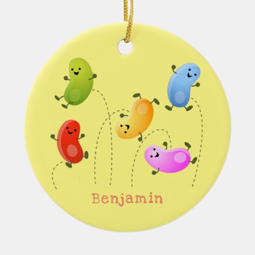 Cute happy jellybeans jumping cartoon illustration ceramic ornament