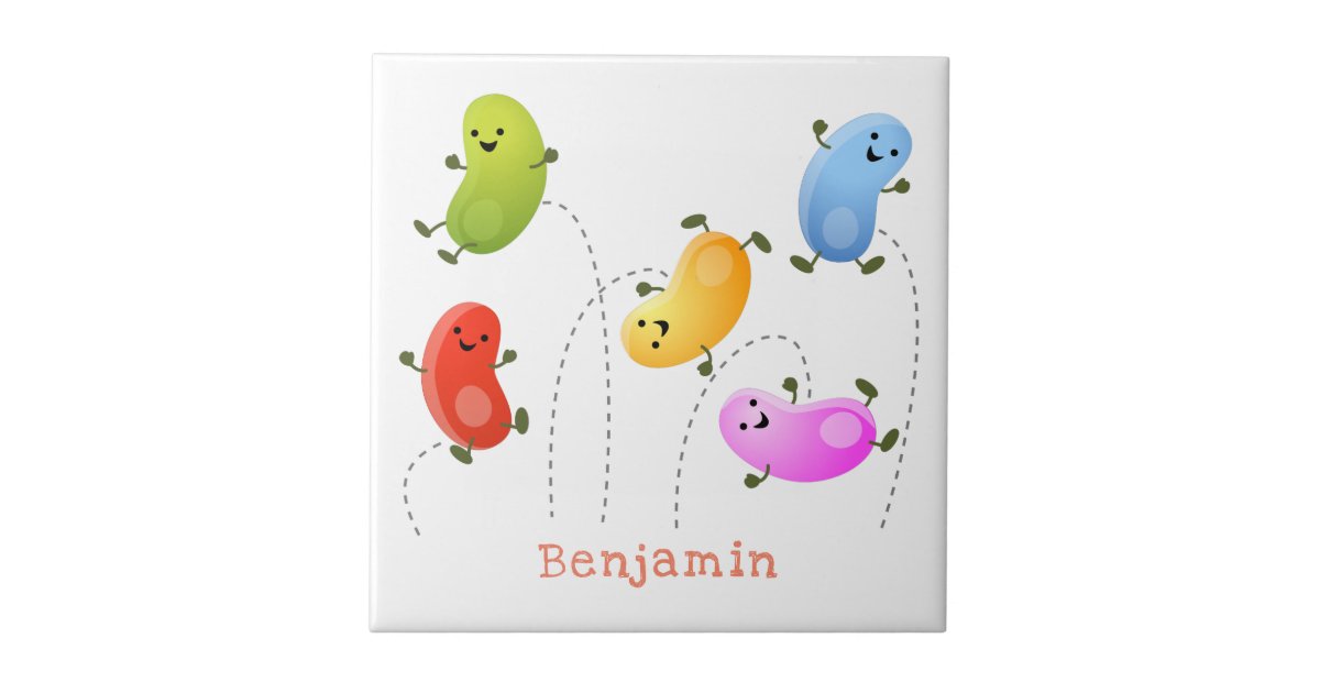 Cute happy jellybeans jumping cartoon illustration ceramic tile Zazzle