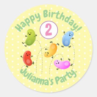 Cute happy jellybeans jumping cartoon illustration classic round sticker
