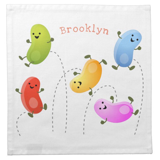 Cute happy jellybeans jumping cartoon illustration cloth napkin (Front)