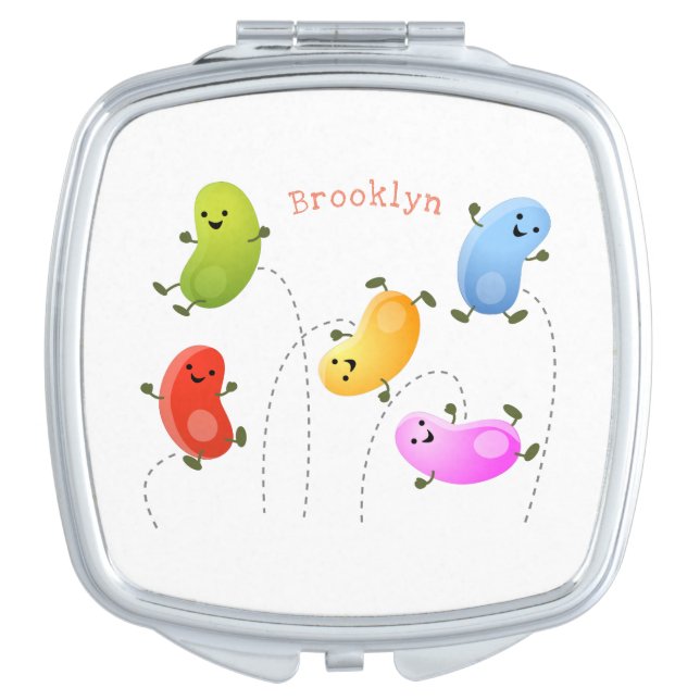Cute happy jellybeans jumping cartoon illustration compact mirror (Front)