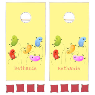 Cute happy jellybeans jumping cartoon illustration cornhole set
