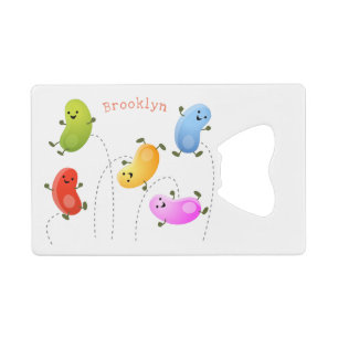 Cute happy jellybeans jumping cartoon illustration credit card bottle opener