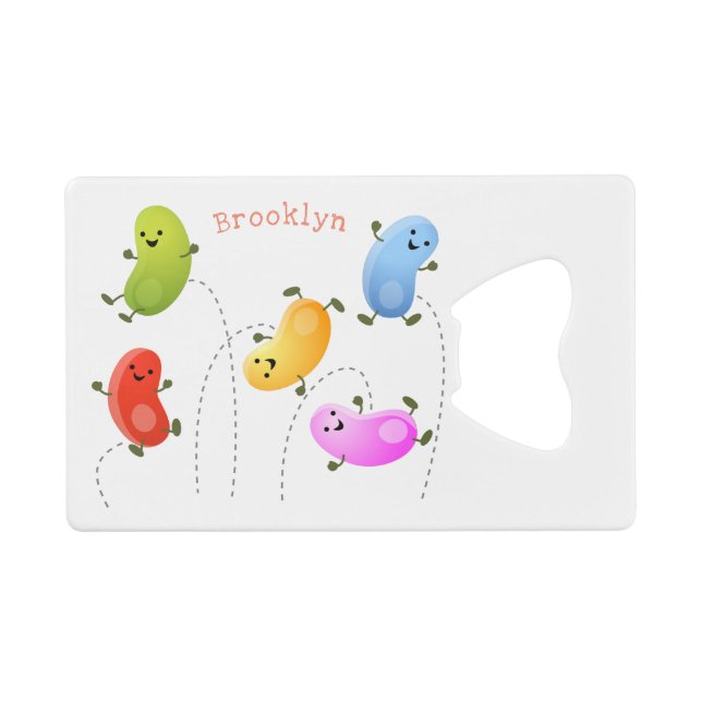 Cute happy jellybeans jumping cartoon illustration credit card bottle opener (Front (Horizontal))