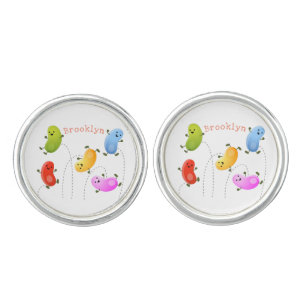 Cute happy jellybeans jumping cartoon illustration cufflinks