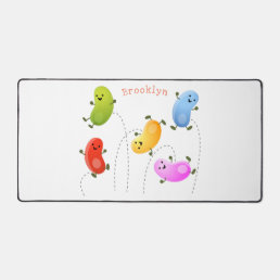 Cute happy jellybeans jumping cartoon illustration desk mat
