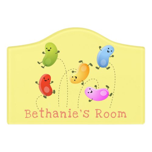 Cute happy jellybeans jumping cartoon illustration door sign