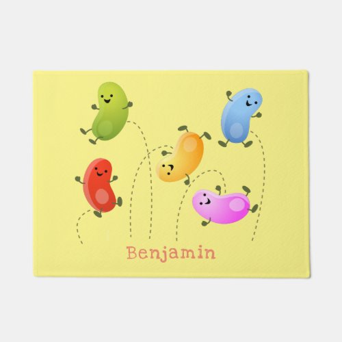 Cute happy jellybeans jumping cartoon illustration doormat