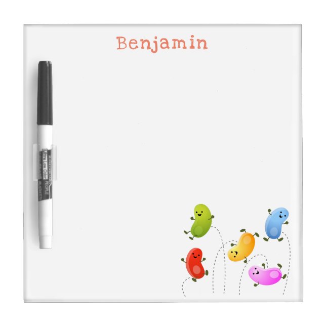 Cute happy jellybeans jumping cartoon illustration dry erase board (Front)