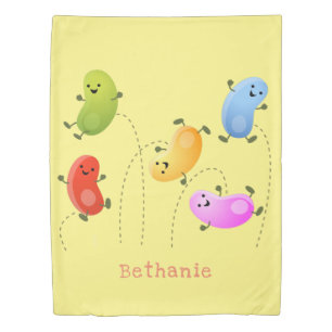 Cute happy jellybeans jumping cartoon illustration duvet cover